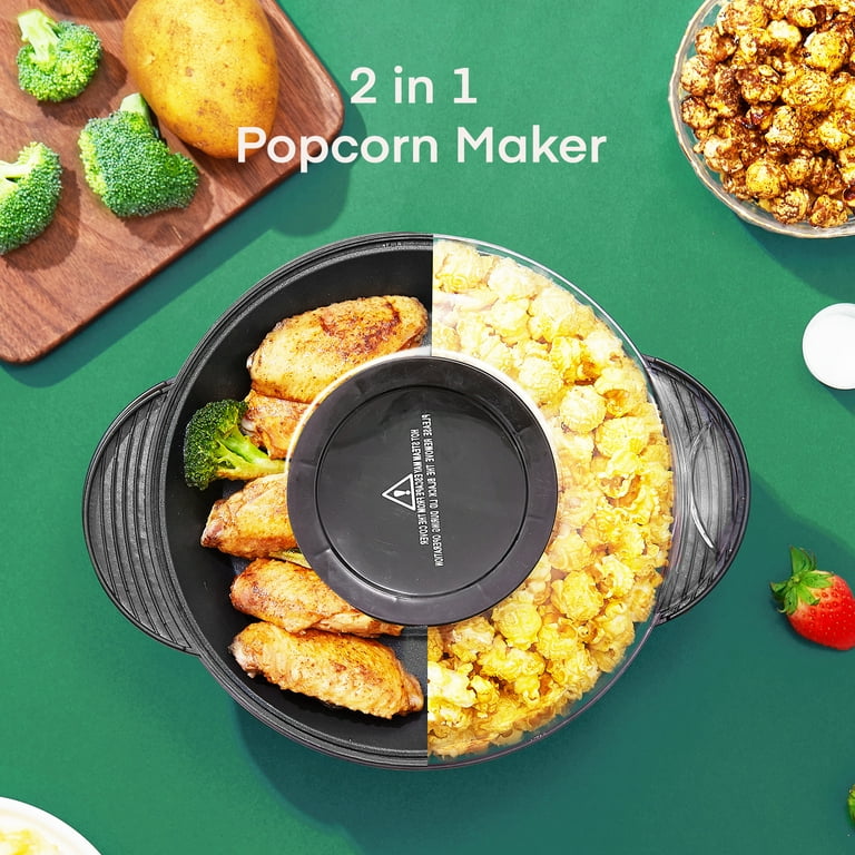  Popcorn Machine, 2-in-1 Automatic Stirring Hot Oil Popcorn  Popper Maker & Grill Machine, Large Lid for Serving Bowl, 2 Measuring  Spoons, Cleaning Brush, for Movie Night Kids Party Healthy Snacks: Home