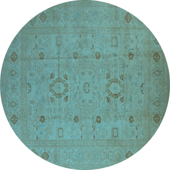 Ahgly Company Indoor Round Oriental Light Blue Industrial Area Rugs, 4' Round