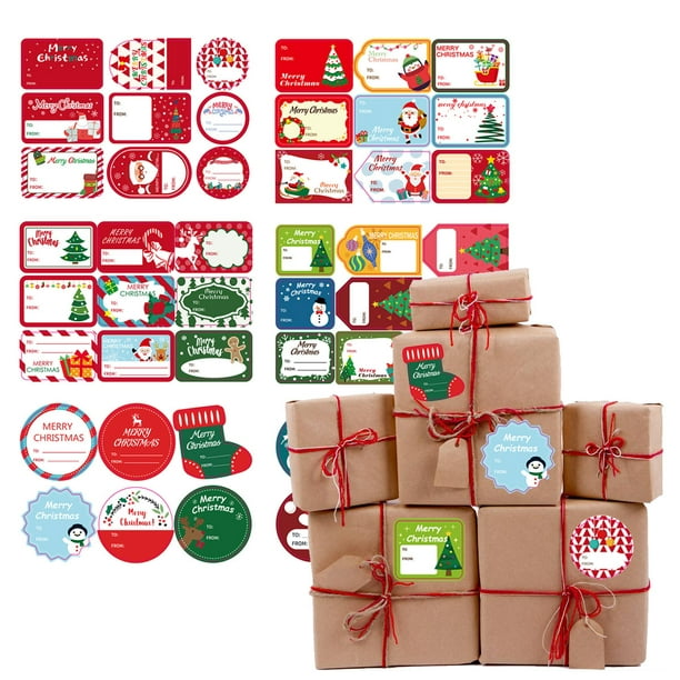 120pcs étiquettes autocollantes en papier de Noël, étiquettes autocollantes  en papier de Noël auto-adhésives pour cadeau de vacances 