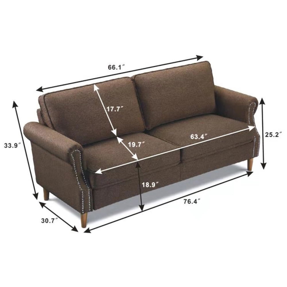 Lowestbes 3-Seat Modern Sofa, Fabric Sofa with Wooden Legs for Bedroom Living Room, Brown Lowestbes 3-Seat Modern Sofa, Fabric Sofa with Wooden Legs for Bedroom Living Room, Brown