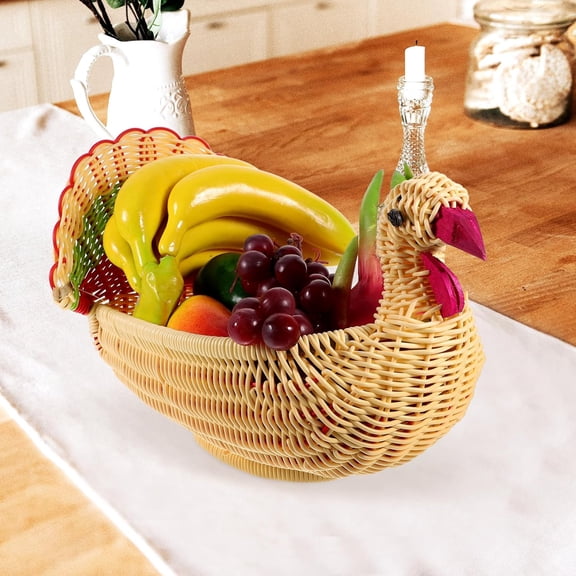 Wicker Turkey Basket for Serving Thanksgiving: Straw Rattan Woven Thanksgiving Basket Candy Bowl, Handmade Decorative Turkey Shaped Serving Basket Tray Snack Fruit Bread Basket Egg Basket