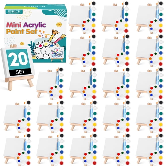 Kit de pintura ESRICH de 20 piezas con mini lienzo de 10 x 10 cm y acrílicos