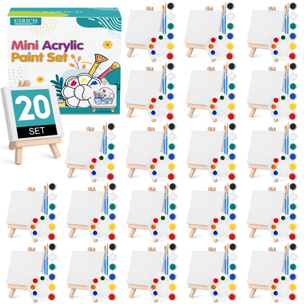 Kit de pintura ESRICH de 20 piezas con mini lienzo de 10 x 10 cm y acrílicos