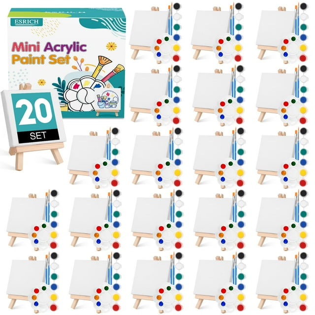 Kit de pintura ESRICH de 20 piezas con mini lienzo de 10 x 10 cm y acrílicos