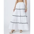 thumbnail image 6 of Moomaya Solid 3-Tiered Maxi Skirt, ZigZag Lace Detail Long Skirt, Elastic Waist Flowy Summer Cotton Skirt, 6 of 7
