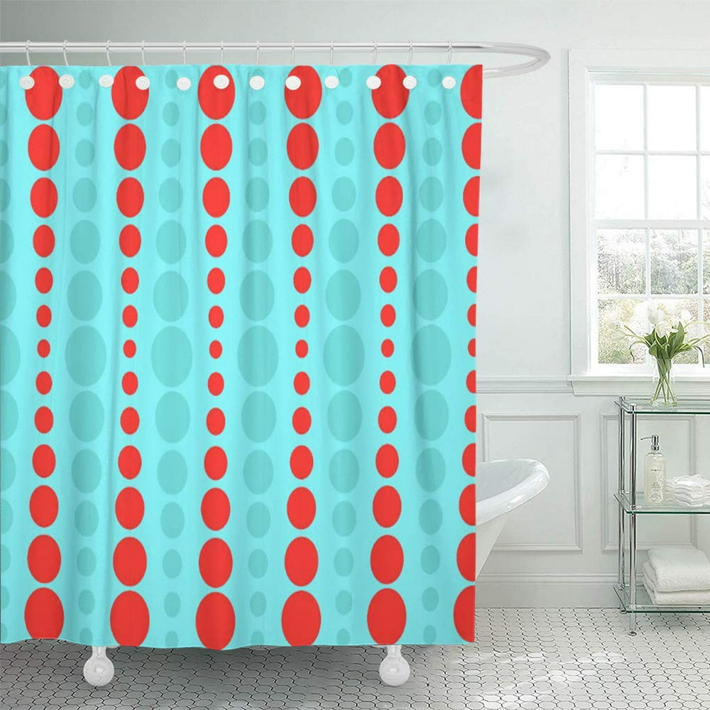 SUTTOM Mid Retro Red and Turquoise Century Modern Aqua Geometric Shower