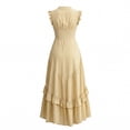 thumbnail image 4 of ChaoHeng Summer Dress Maxi Dresses for Women Solid V Neck Sleeveless Button Layer Ruffle Flowy Long for Yellow XXL, 4 of 8