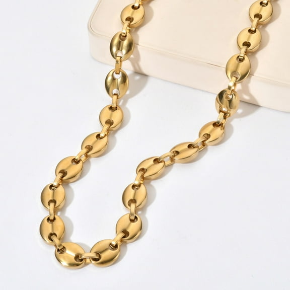 Coffee Beans Chain 11MM Necklaces For Men 14K Yellow Gold Link Chain Necklaces Fashion Hip Hop Jewelry Gift J046