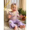thumbnail image 3 of RUINIXCW Baby Girls Fall Outfits Long Sleeve Striped Romper + Pants + Headband, 3 of 5