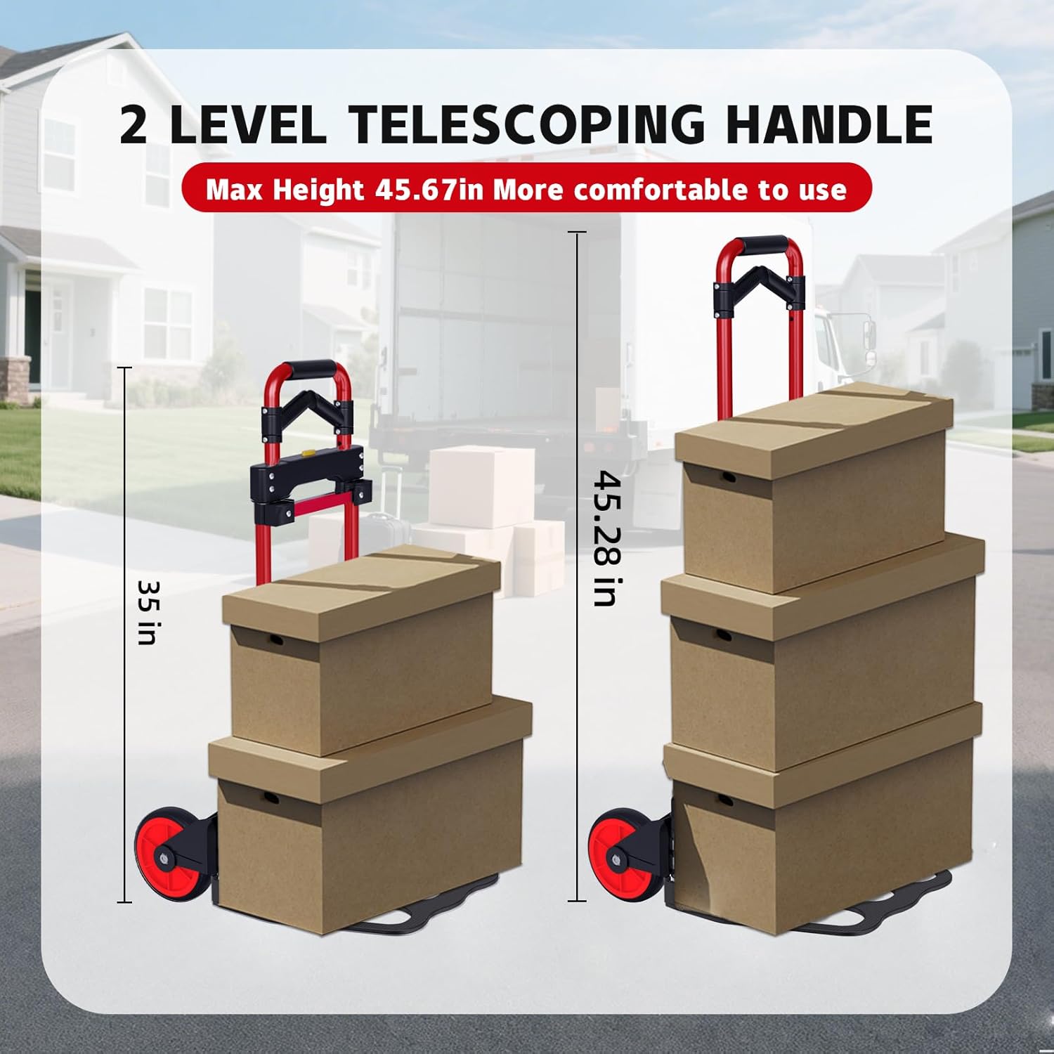 Dolly Cart with Wheels 330 lbs Capacity Folding Hand Truck Aluminum Lightweight Utility Cart Telescopic Handle Rubber Wheels No Assembly Required for Moving Shopping Office