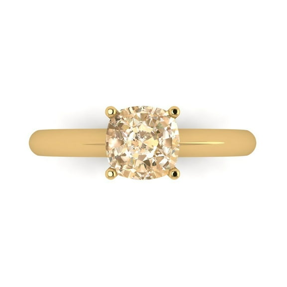 1.5 ct Cushion Cut Natural Morganite Solitaire 18K Yellow Gold Womens Engagement Ring