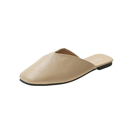 

Colisha Womens Flats Slip On Mules Square Toe Clogs Wedding Anti-Slip Slides Casual Flat Shoes Khaki 4.5