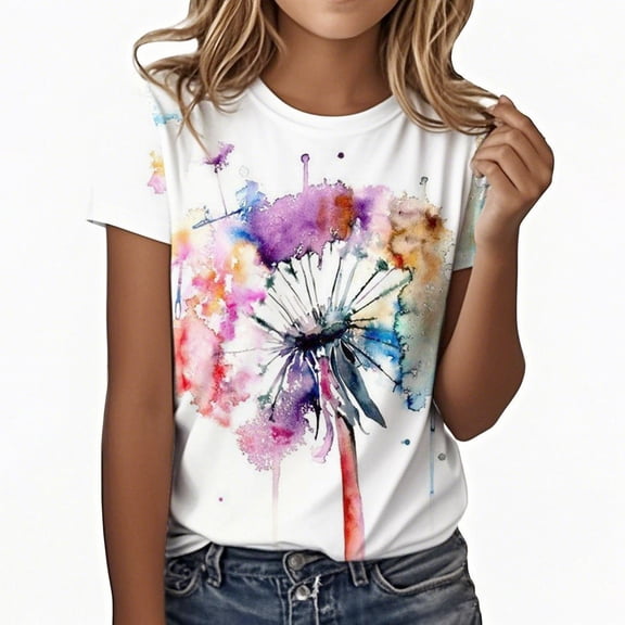 Girls T Shirts Letter Print Short Sleeve Oversized Leisure Crewneck Basic Tops Casual