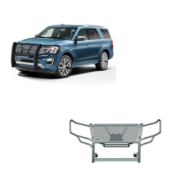 Black Horse RUGGED Heavy Duty Grille Brush Bumper Guard Modular Black Come with 20" Double Row LED Light Compatible with 2018-2024 Ford Expedition-RU-FOEX18-B-K1