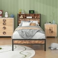 thumbnail image 3 of Twin Size Metal Platform Bed Frame with Storage Headboard - Charging Station, Bookcase, No Box Spring Needed, 3 of 12