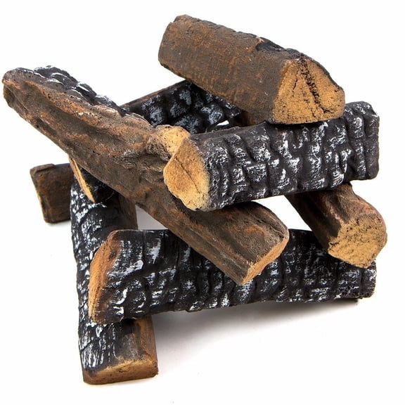 Barton Ceramic Gas Logs 10-Piece Fire Pit & Fireplace Decoration Logs