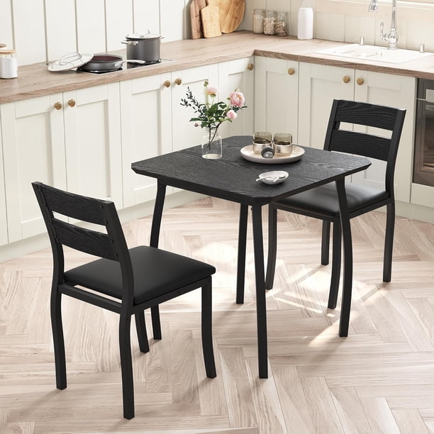 2-piece dining mesa set small kitchen mesa con 2 forrado sillas metal frame wood grain tabletop-ideal para para small space apartment kitchens o dining rooms (negra)