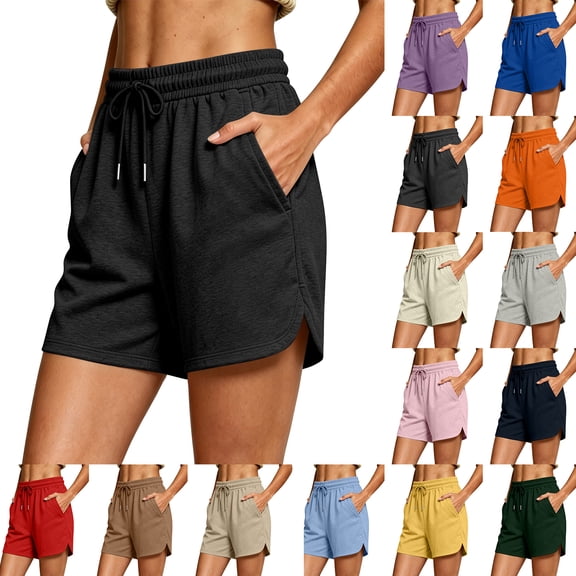 Women's Casual Sweat Shorts Summer Comfy Cotton Lounge Gym Athletic Shorts with Pockets, S