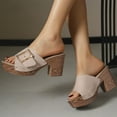 thumbnail image 5 of LOVZFMLL Chunky Sandals for Women 2025 Summer Buckle Slip On Open Toe Heels Sandals for Casual Outdoor Beach Vacation Wedge Sandals Beige 5.5, 5 of 7