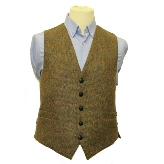 mens full back wool tweed vest brown from ireland