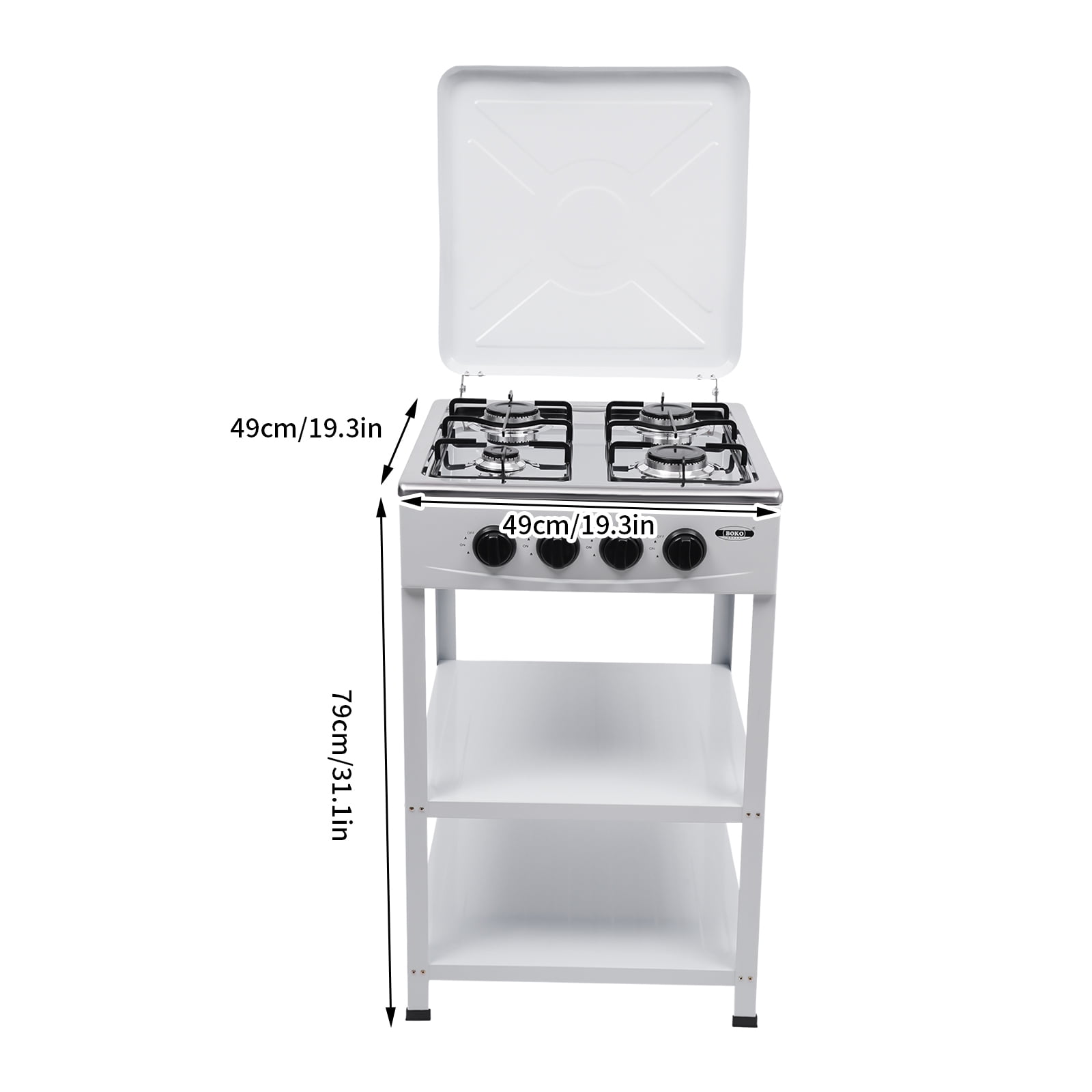YIYIBYUS Portable 4 Burner Gas Stove Manual Ignition Camping Stove with Support Leg Stand and Wind Blocking Cover,White