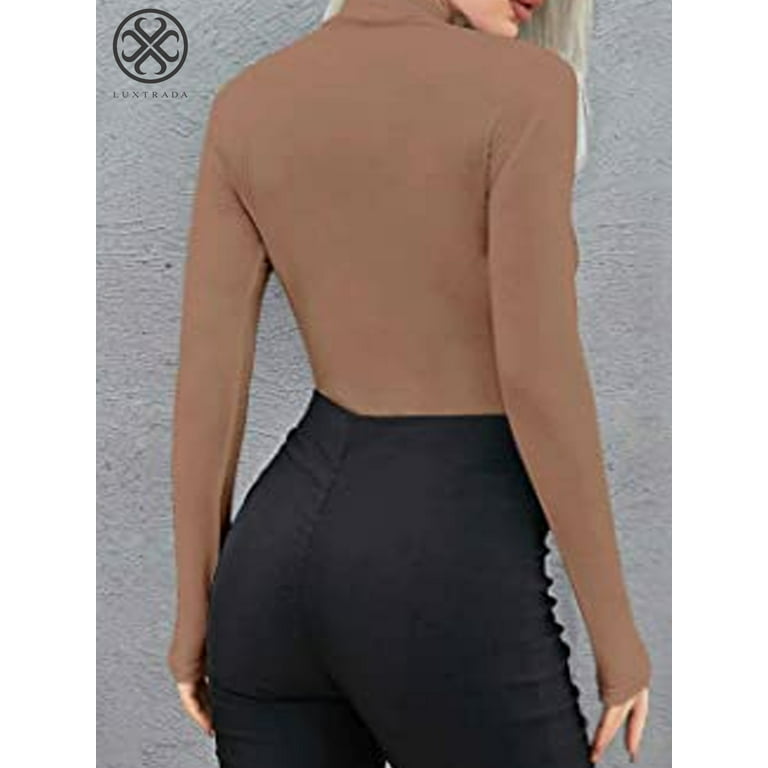LELINTA Women's Sexy Turtle Neck Bodysuit Long Sleeve Solid Plain Stretch  Cotton Knit Top Bodysuit Romper