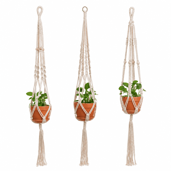 Beloadence 3-Pack Macrame Plant Hanger, Handmade Cotton Rope Plant Hanger Indoor for Hanging Planters