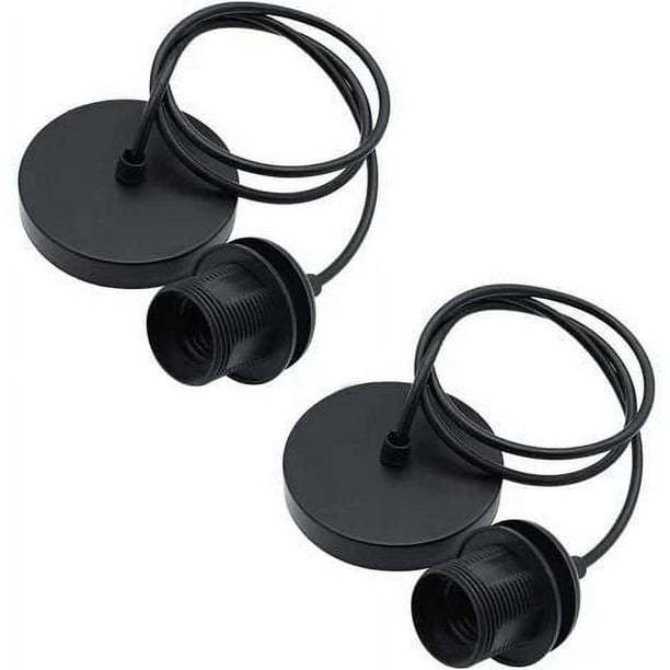 Laklulu Paquete de 2 rosetas cromadas negras E27 con anillo de bloqueo para pantalla para lámpara colgante de bricolaje, lámpara colgante vintage, lámpara colgante moderna (negro)