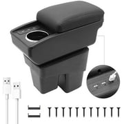 Car Armrest Storage Box for Honda Fit Jazz 2014-2019 Double Layer Car Center Console Organizer Armrest Box with 6 USB Ports and Cup Holder Car Interior Accessories(Black Thread)