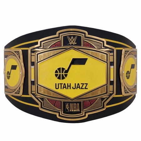 Utah Jazz Championship Belt Metal Plates Hand-Tooled Leather Strap Adult Size Collectible