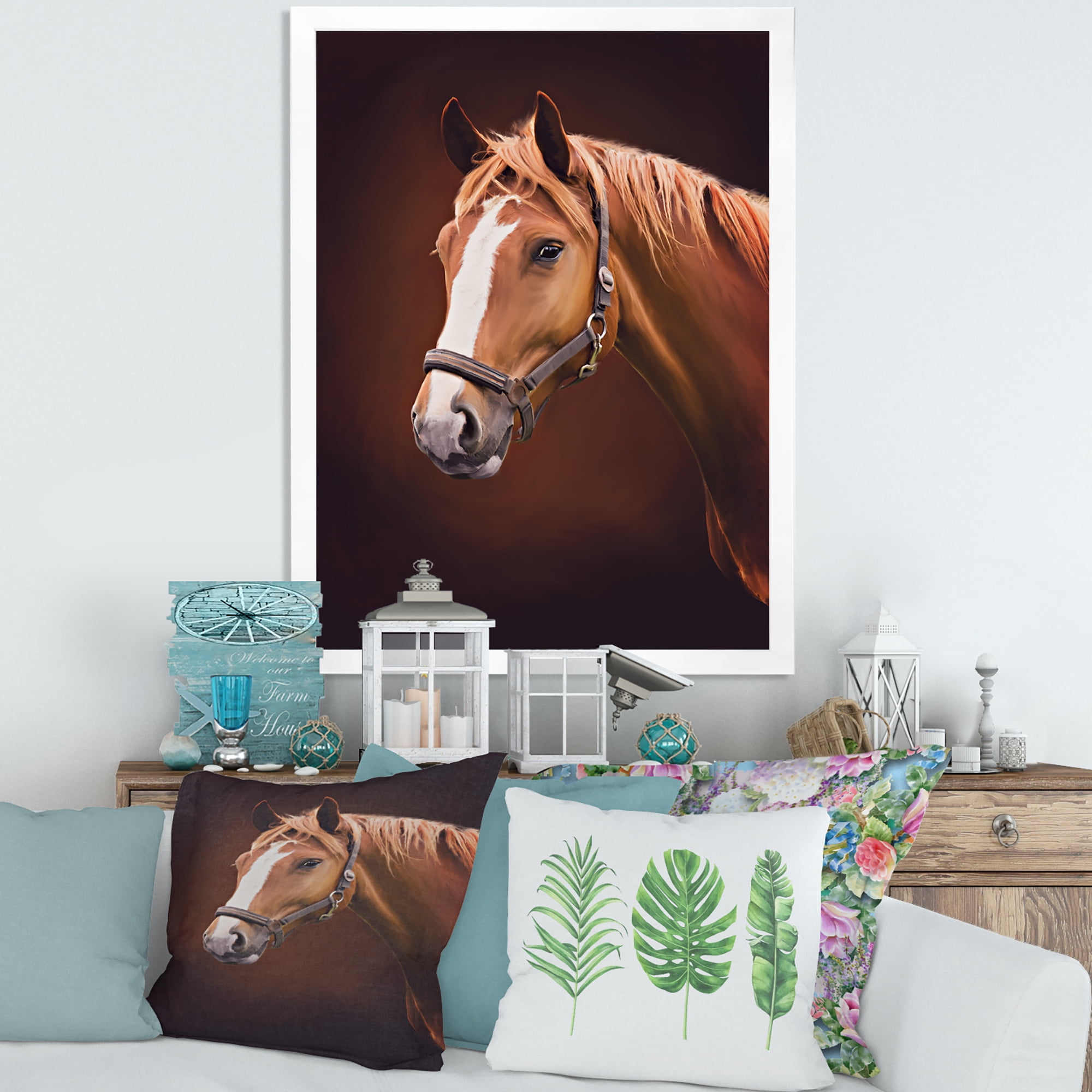Designart 'Close Up Portrait Of Brown Horse With White Nose II' Farmhouse Framed Art Print