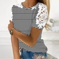 thumbnail image 2 of Camisas de Manga Corta para las Mujeres Impresión Cuello Redondo Suéter Encaje Camisa, Blusa de Verano Casual para las Mujeres, 2 of 7