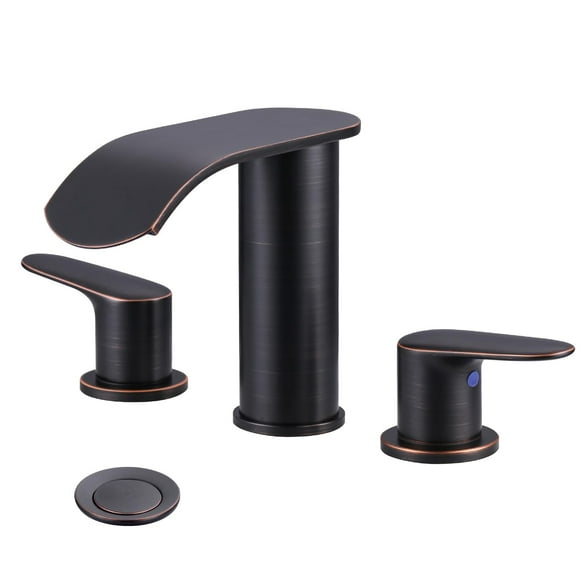 WOWOW Waterfall Bathroom Faucet 3 Holes 8Inch Widespread Bathroom Sink Faucet, Two Handles Lavatory Vanity Sink Faucets with Pop-up Drain & Supply Hoses, Modern Fauc
