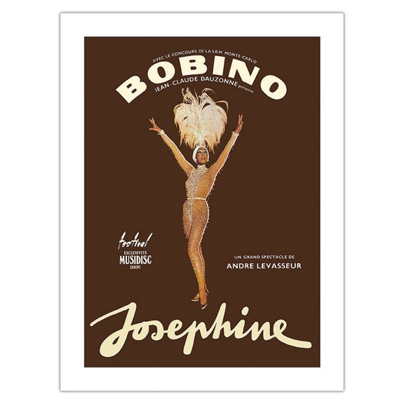 Josephine Baker - African American Entertainer - Bobino Music Hall France - Vintage Theater Poster by Guy Ventouillac c.1975 - Fine Art Matte Paper Print (Unframed) 24x32in