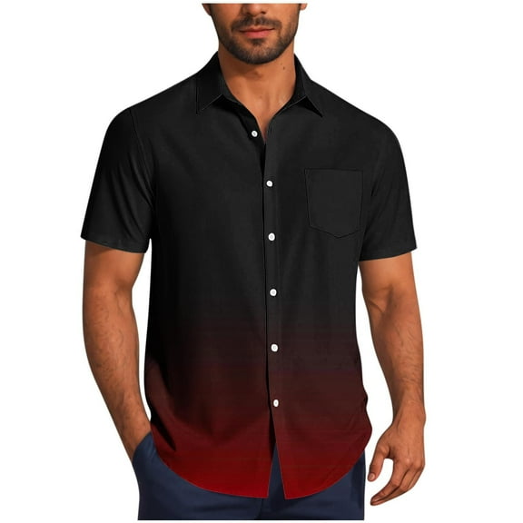 Mens Big and Tall Hawaiian Shirt, Short Sleeve Shirts for Men Summer Fashion Loose Fit Ombre Tie Dye Lapel Button Down Tshirts