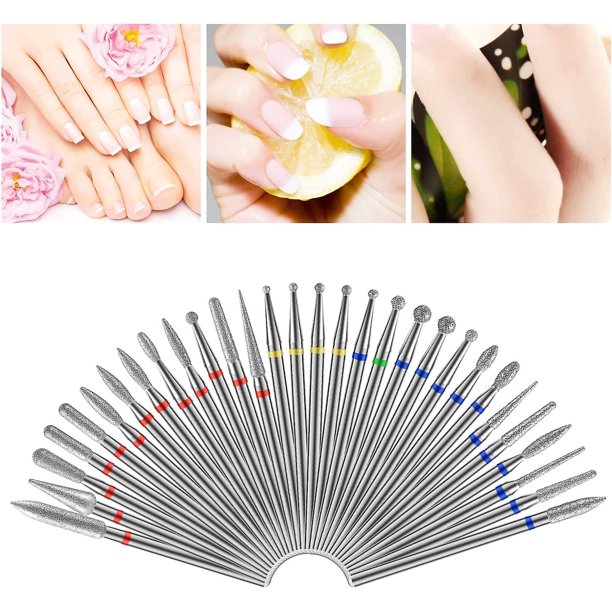 30 Piezas Brocas para Uñas Juego de Brocas para Cortador de Uñas, Muela Pulidora Cabezal para Pulir Juego de Accesorios para Cortador de Uñas para Manicura Pedicura. Afortunado Sencillez