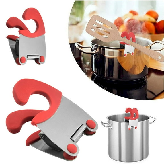 Black Gray Red Pot Side Clamp Stainless Steel Anti Scald Spoon Rest With Non Slip Grip Multi Function Kitchen Utensil Holder For Cooking And Stovetop Organization