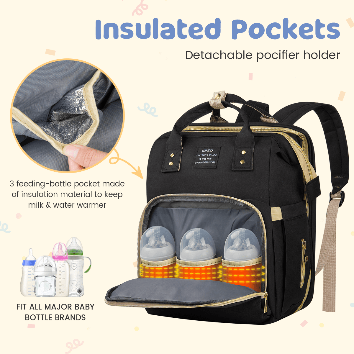 Diaper Bag Backpack, Multifunctional Baby Diaper Bags with Foldable Crib & Changing Station,Large Capacity Portable Travel Back Pack W/ USB Charging Port & Stroller Strap, Baby Shower Gifts(Black)