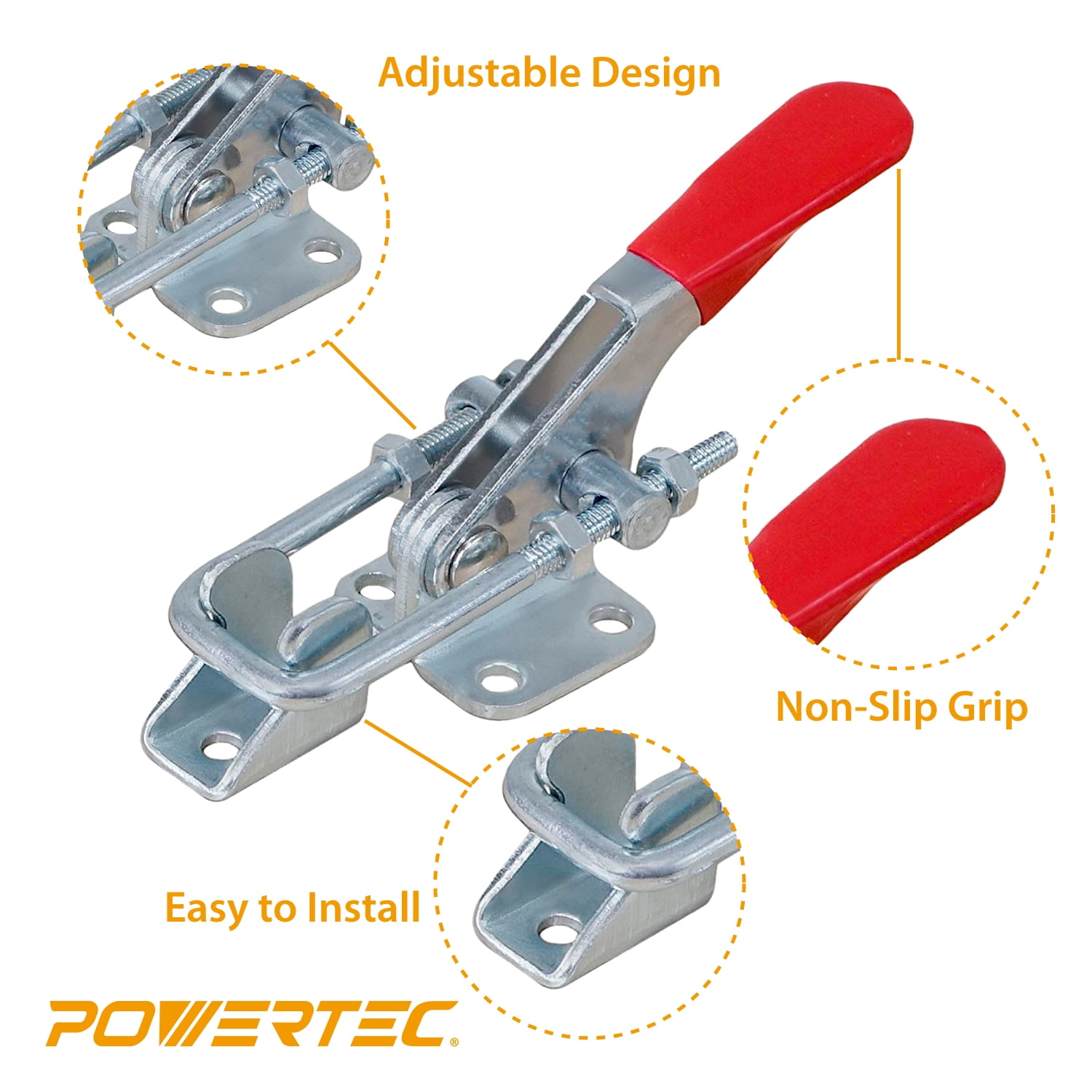 POWERTEC 4PK Toggle Clamp, 400 lbs Holding Capacity, 323 Adjustable U Bolt Latch w/ Antislip Hand Grip for Woodworking Jigs & Fixtures, Smoker, Tire Carrier, Tool Box, Cabinet (20310-P4)