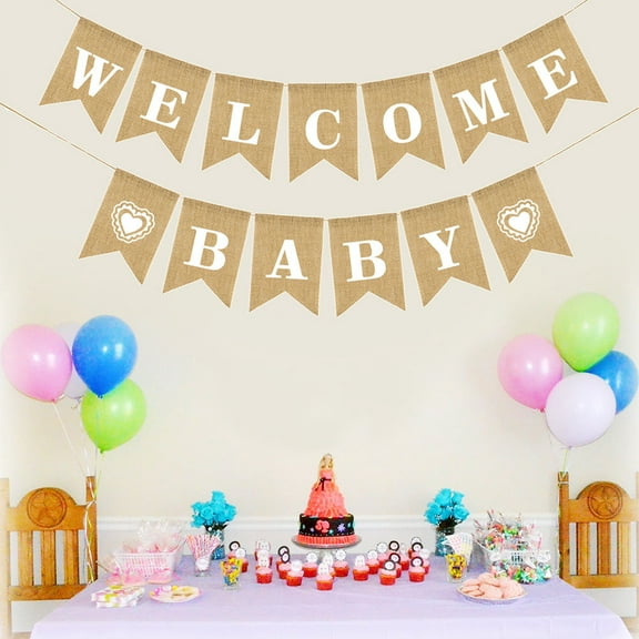 Toddmomy 1Set Welcome Baby Bunting Banner Heart Shape Linen Burlap Decoration for Birthday Party Supplies