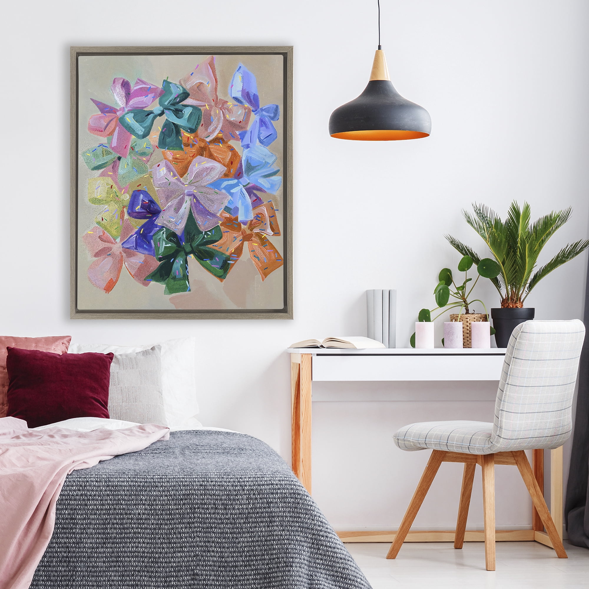 Stupell Industries Bright Bows Cluster with Sprinkles Brown Framed Floater Canvas Wall Art, design by The Prints Vibe
