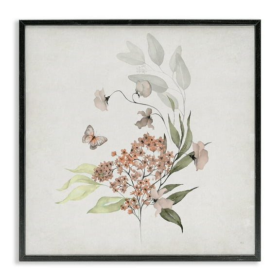 Stupell Industries Orchid Florals & Butterfly Plants & Flowers Painting Black Framed Art Print Wall Art, 12 x 12