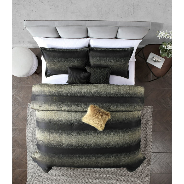 KAKIJUMN 7 Piece Bed in a Bag Stripe Comforter Set Queen Size, White Grey  Black Patchwork Striped Comforter and Sheet Set, All Season Soft Microfiber