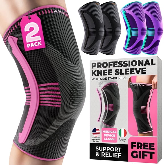 Rodillera DR. BRACE ELITE con estabilizador de talla (paquete de 2). Rodillera para mujeres y hombres, ideal para entrenamiento, deportes y uso diario. Manga de compresión para máxima sujeción del dol
