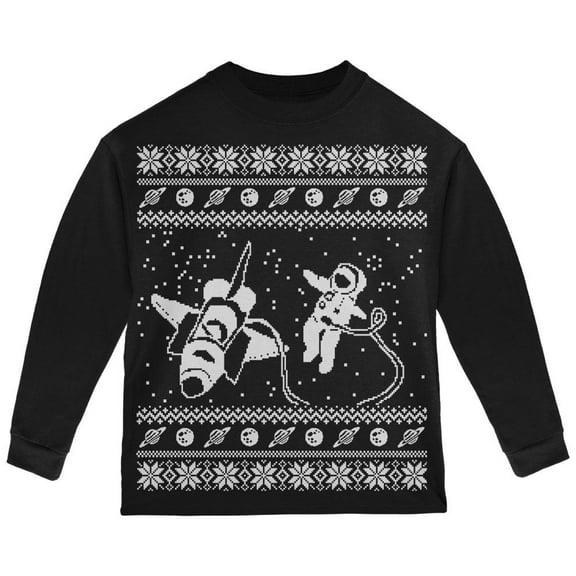 Astronaut in Space Ugly Christmas Sweater Toddler Long Sleeve T Shirt Black 4T