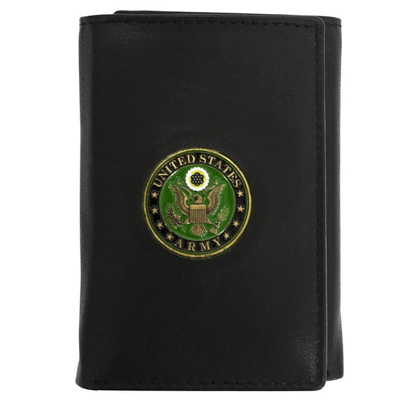 Officially Licensed "US ARMY" Medallion Genuine Leather Classic Handmade Wallet - Trifold Black