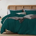 thumbnail image 4 of 3 Pcs Duvet Cover Set 100% Egyptian Cotton 1000 Thread Count with Zipper Closure & Corner Ties - Oversized Queen Size (98" x 98") Inch, Teal Solid, 4 of 5