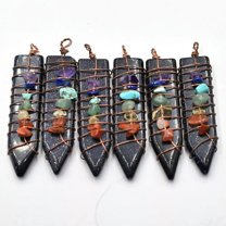 K-KED 6pcs Natural Blue Sand Stone 7 Chakra Pendants Sword Reiki Healing Amulet