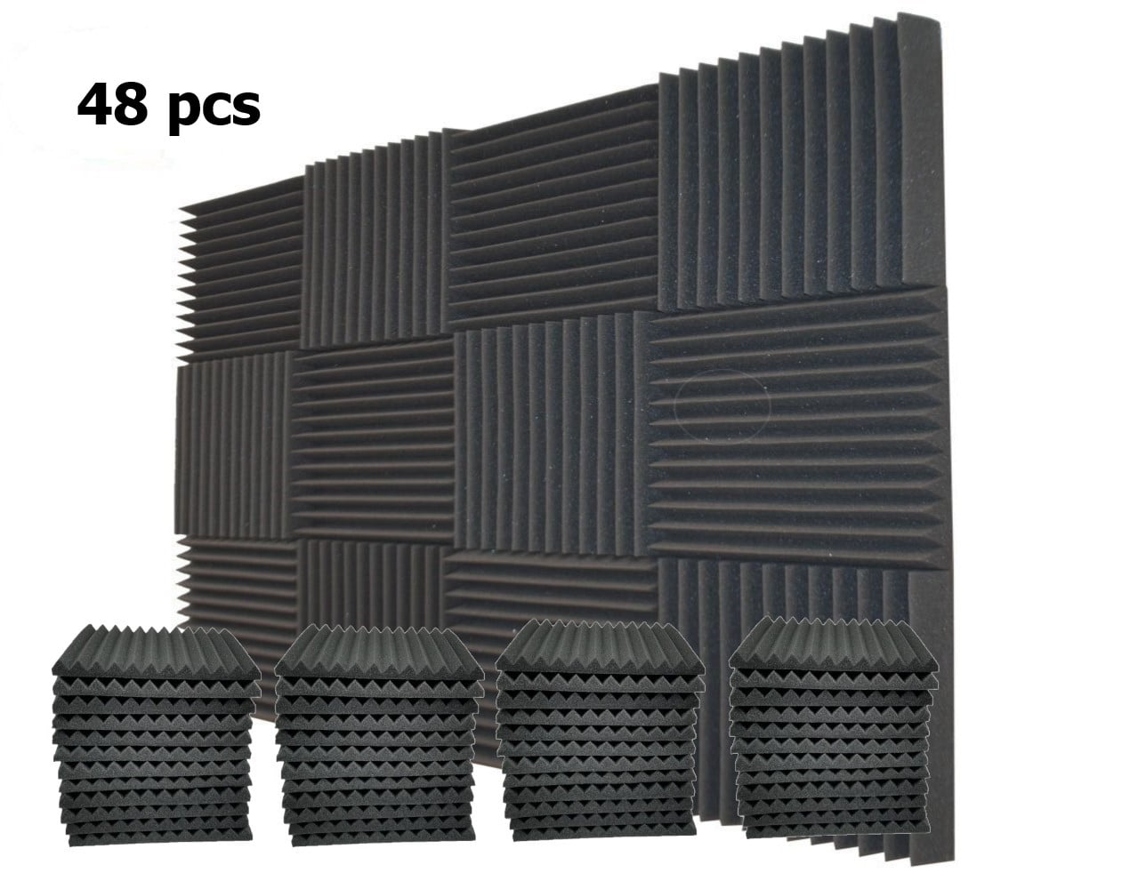 48 Packs Acoustic Foam Tiles Wall Record Studio Sound Proof 12 x 12 x 1 ...