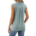 thumbnail image 5 of SLADYGLO Women V Neck Sleeveless Mesh Hollow Out Pleated Tank Top, 5 of 7